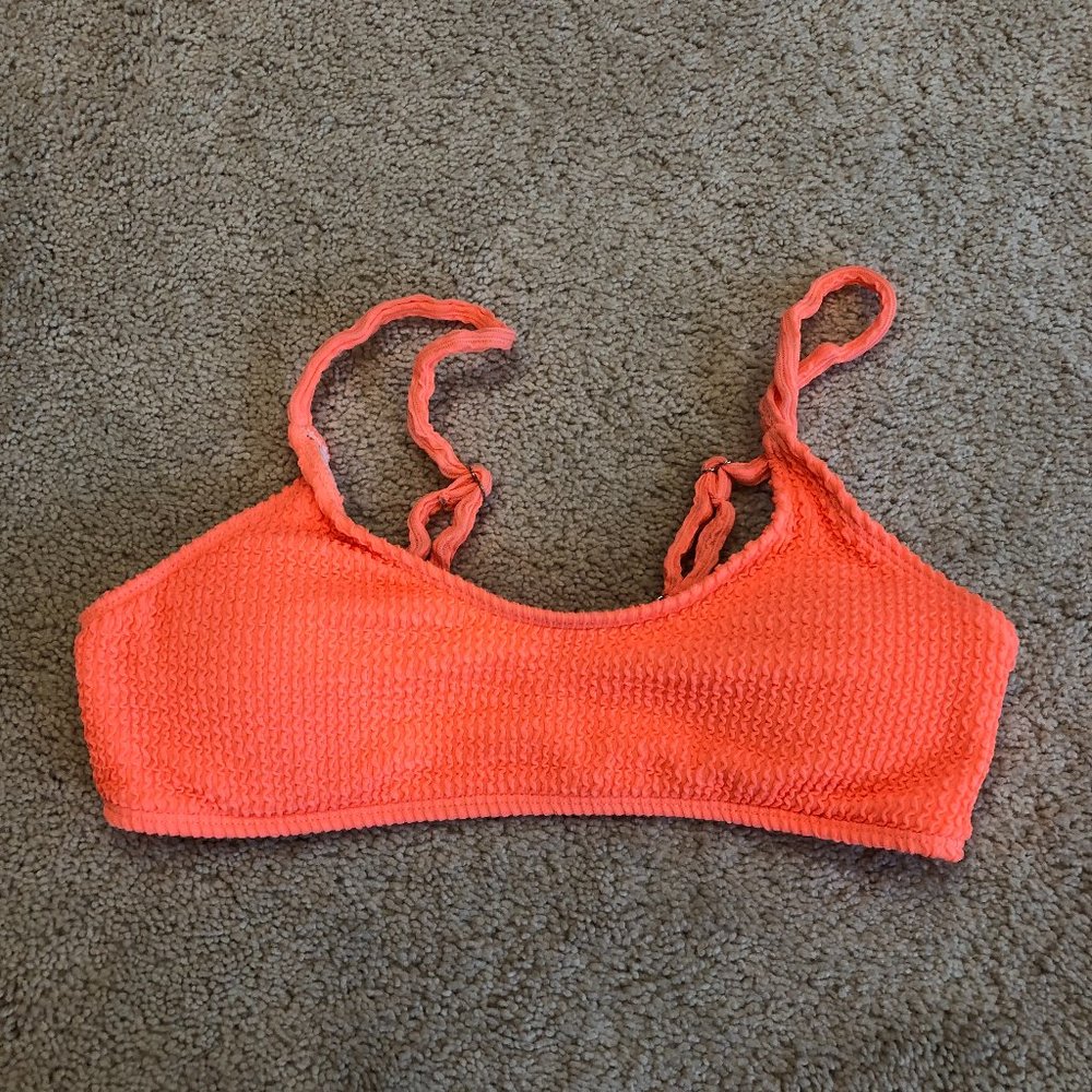 NEON BRIGHT ORANGE RIBBED BIKINI SWIMSUIT TOP ADJUSTABLE SIZE SMALL